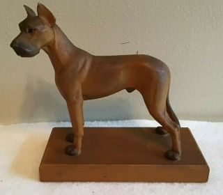 Vintage Anri Italy Wood Carving Great Dane Dog Figurine