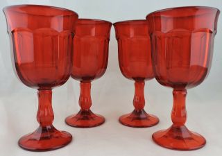 Vintage Deep Ruby Red Wine/water Glass Set 4 Stemware Barware Drinkware
