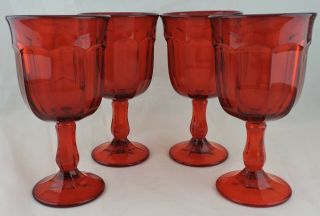 VINTAGE DEEP RUBY RED WINE/WATER GLASS SET 4 STEMWARE BARWARE DRINKWARE 5