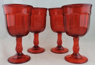 VINTAGE DEEP RUBY RED WINE/WATER GLASS SET 4 STEMWARE BARWARE DRINKWARE 6