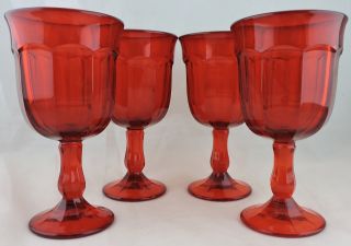 VINTAGE DEEP RUBY RED WINE/WATER GLASS SET 4 STEMWARE BARWARE DRINKWARE 8