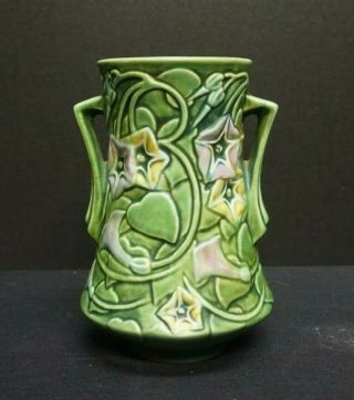 Vintage Roseville Morning Glory Art Pottery Green Vase 724 - 6