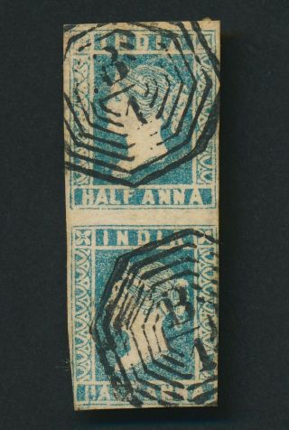 RARE INDIA STAMPS 1854 1855 QV 1/2a PAIRS VF,  INC SG 9 DIE III GREENISH - BLUE B1 3