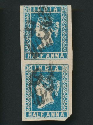 RARE INDIA STAMPS 1854 1855 QV 1/2a PAIRS VF,  INC SG 9 DIE III GREENISH - BLUE B1 5