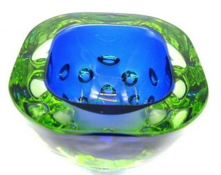 Rare Stunning Vintage Ferro Murano Uranium Sommerso Glass Dimpled Geode Bowl 2