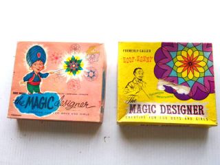 2 Vintage 1963 Hoot Nanny Magic Designer W/ Box Metal Drawing Toy Spirograph