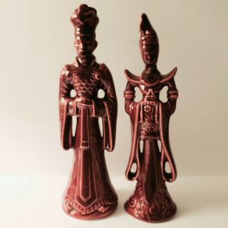 Vintage 1950s Red Wing Pottery Asian Chinese Man Woman Figurines Htf Oriental