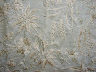Vintage/Antique Embroidered Silk Piano Shawl - Ivory on Ivory Double Knotted 3