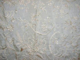 Vintage/Antique Embroidered Silk Piano Shawl - Ivory on Ivory Double Knotted 4