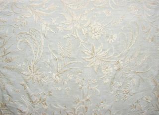 Vintage/Antique Embroidered Silk Piano Shawl - Ivory on Ivory Double Knotted 8
