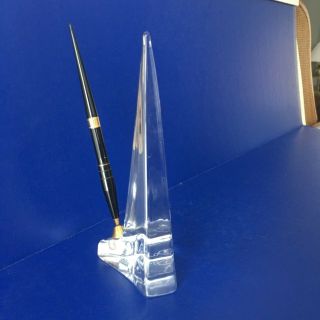 Pen Holder Daum France Crystal Art Deco Trylon Crystal with Pen Rare 10