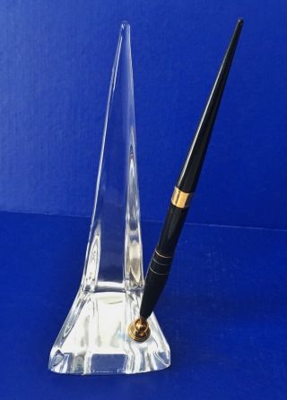 Pen Holder Daum France Crystal Art Deco Trylon Crystal With Pen Rare