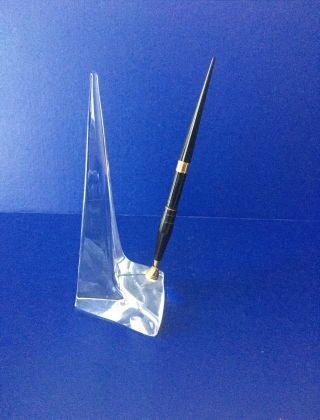 Pen Holder Daum France Crystal Art Deco Trylon Crystal with Pen Rare 3