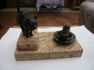 Rare Vintage 1930,  S Marble Base Art Deco Lamp With Silver Plated Car Mascot Cat