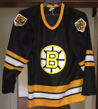 Rare Vintage Boston Bruins Nhl Black Hockey Jersey Ccm Size Mens Medium Big Logo