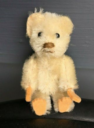 Vintage Antique Mohair Jointed Yes No Teddy Bear Felt Paws Schuco Piccolo 2.  5 "