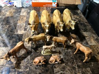 11 Vintage Breyer Jersey Cow And Calf Set Rare Usa Stamp Horn Polled Brown Swiss
