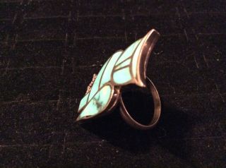 Rare Old Pawn Navajo Fox Turquoise Sterling Silver Ring Size 6 1/2 4