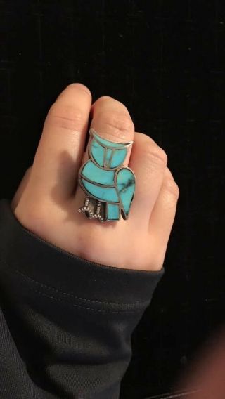 Rare Old Pawn Navajo Fox Turquoise Sterling Silver Ring Size 6 1/2 9
