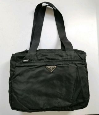 Prada Milano Italy Vintage Black Nylon Ladies Zip Tote Bag