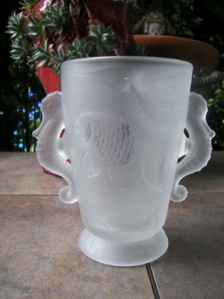 Gorgeous Rare Signed René R Lalique France Koi Seahorse Art Glass Vase