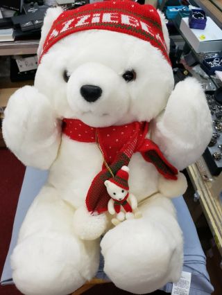 Lazzie Bear White Plush Christmas 1987 Lazarus Department Store With Gift Bag