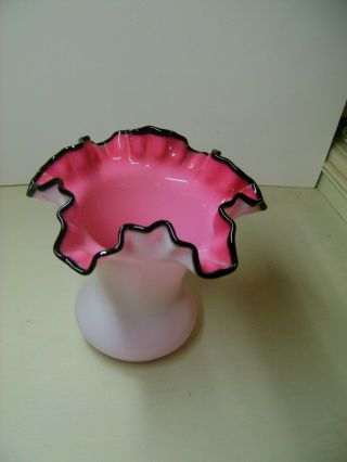 Fenton VTG Black Rose Crest Vase 6 1/2 
