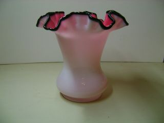 Fenton VTG Black Rose Crest Vase 6 1/2 