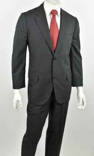 Vtg Brooks Brothers Golden Fleece Solid Charcoal Gray Wool Flat Front Suit 40r