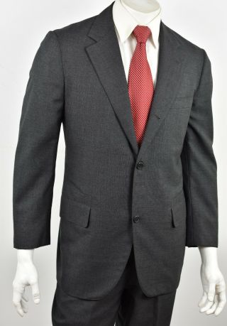 VTG BROOKS BROTHERS GOLDEN FLEECE Solid Charcoal Gray Wool Flat Front Suit 40R 2