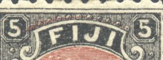 Fiji 1881 5sh Victoria Perf 10 Red Arc Variety Error (sg 69a) Rare £550