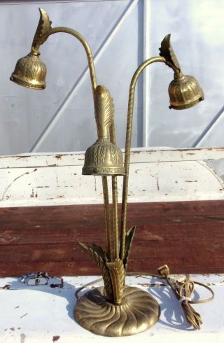 Vintage Fancy Solid Brass 3 Arm Table Lamp Tiffany Style