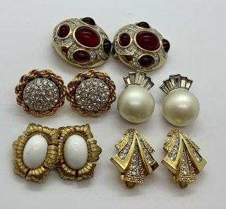 5 Pair Vintage Signed Clip On Earrings - Jomaz,  Pennio,  Boucher,  Panetta,  Mazer