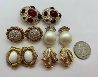 5 Pair Vintage Signed Clip On Earrings - Jomaz,  Pennio,  Boucher,  Panetta,  Mazer 2