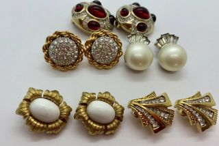 5 Pair Vintage Signed Clip On Earrings - Jomaz,  Pennio,  Boucher,  Panetta,  Mazer 3