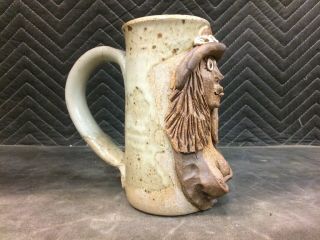 Vintage Rare Stoneware Pottery Clay 3/d Ugly/funny Face Mug Lady Exposed Top