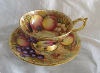 Vintage Aynsley Gold Orchard Hand Painted Fruit Tea Cup Saucer Signed D Jones
