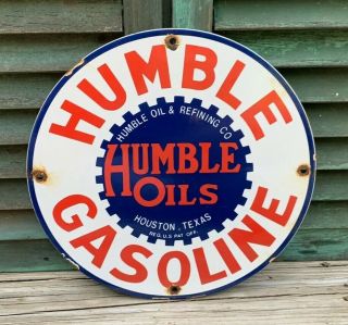 Vintage Humble Gasoline 11 3/4 " Porcelain Gas & Oil Sign Pump Plate Lubester