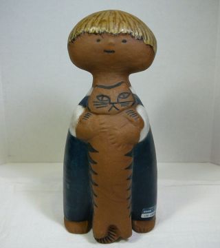 Lisa Larson Gustavsberg Art Pottery Pelle Figurine Boy With Cat Kid Vtg Sweden