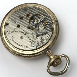Illinois Watch Co.  Springfield 17 Jewel Pocket Watch 18s 20 Years Case,  C 1915 2
