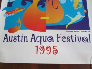 Vintage 1995 Austin Aqua Music Festival Guitar Poster Texas 18 