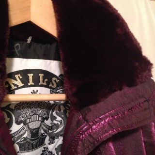 Vintage NILS Womens Iridescent Snow Suit Ski Bunny Purple S/M Faux Fur Stirrups 4