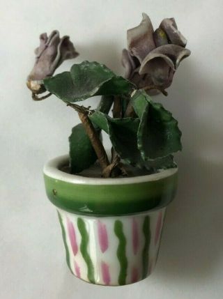 Set of 4 Antique French Porcelain Flower Pots with Porcelain Roses and Leaves 8