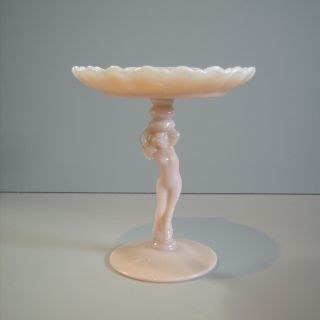 Vntg Cambridge Crown Tuscan Nude Shell Compote Pink Opaline Art Deco Glass