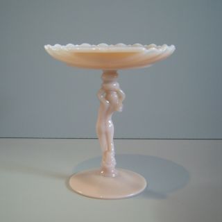 VNTG Cambridge Crown Tuscan Nude Shell Compote Pink Opaline Art Deco Glass 2