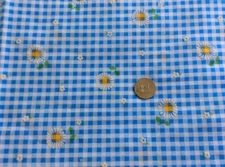 Vintage Fabric Flocked Daisy’s Blue Checkered Fabric. 2