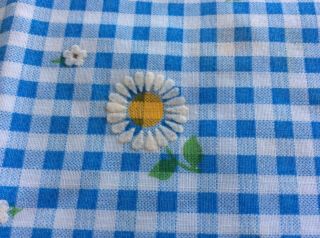 Vintage Fabric Flocked Daisy’s Blue Checkered Fabric. 3