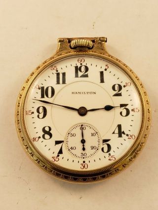 Vintage Hamilton 21j Pocket Watch In 16s Hamilton Bar Over Crown Case - Runs