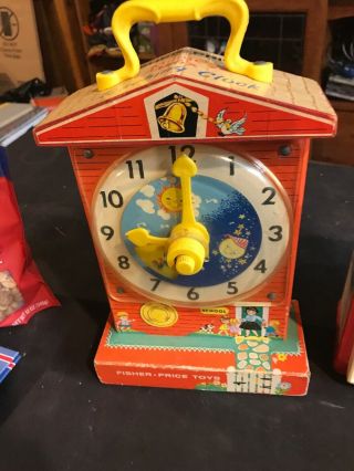 1960s FISHER PRICE VINTAGE MUSICAL TOY music box tv Clock Tractor Helicopter 5