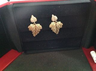 Vintage 10k Black Hills Gold Leaf Style Post Earrings Two Toned